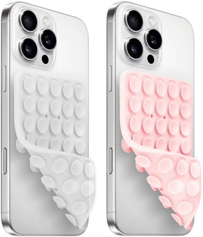 (2 Pack) Silicone Suction Cup Phone Case Mount Double Sided, Sticky Phone Grip with Higher Suction Power for Cell Phone, Hands-Free Phone Accessories for Selfies and Videos, Pink